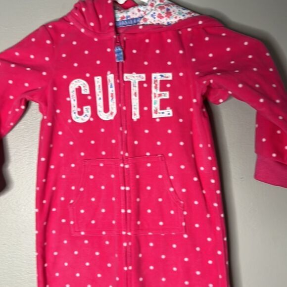 Carter's Toddler 24 month Pink Footless Hooded Fleece Zip One Piece. - Picture 5 of 9